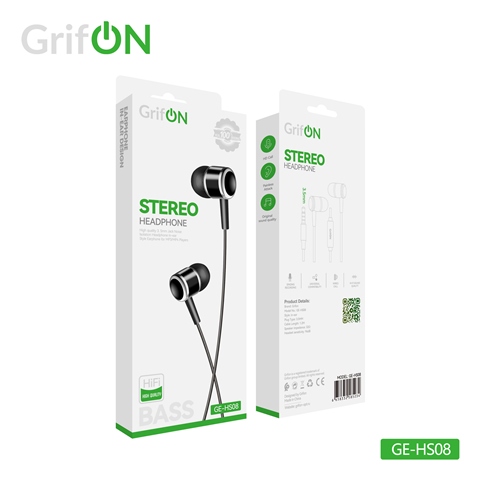 Наушники GrifON GE-HS08 3,5мм вакуум с микроф. черные