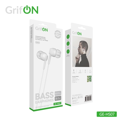 Наушники GrifON GE-HS07 3,5мм вакуум с микроф. белые