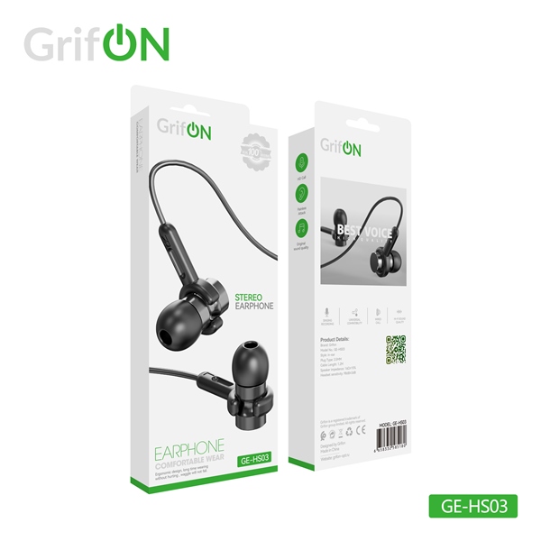Наушники GrifON GE-HS03 3,5мм вакуум с микроф. черные
